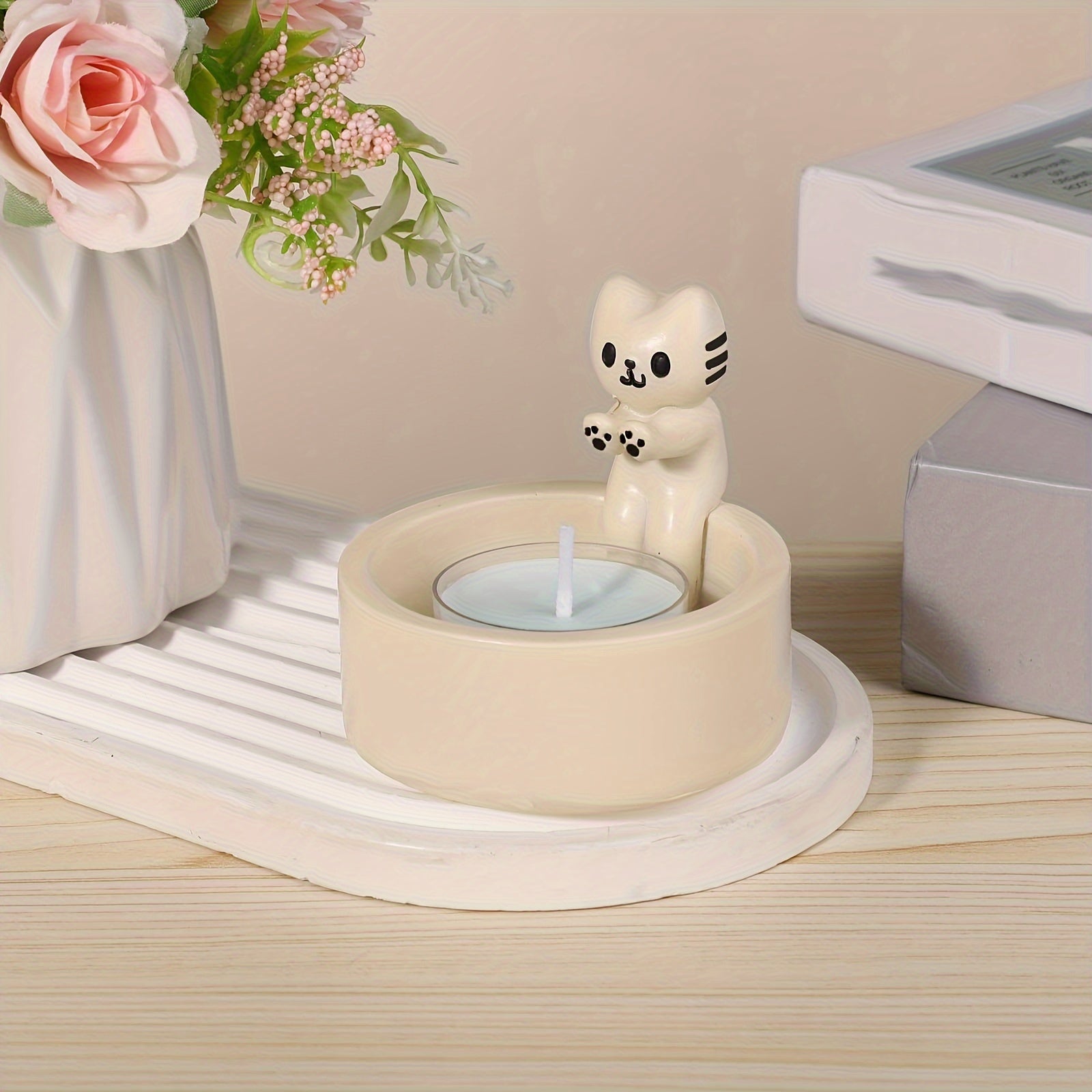 1pc Kitten Candle Holder, Warming Paws Cat Cute Candle Holder, Cartoon Candle Holder, Warming Paws Cat Candle Holder For Home Decor