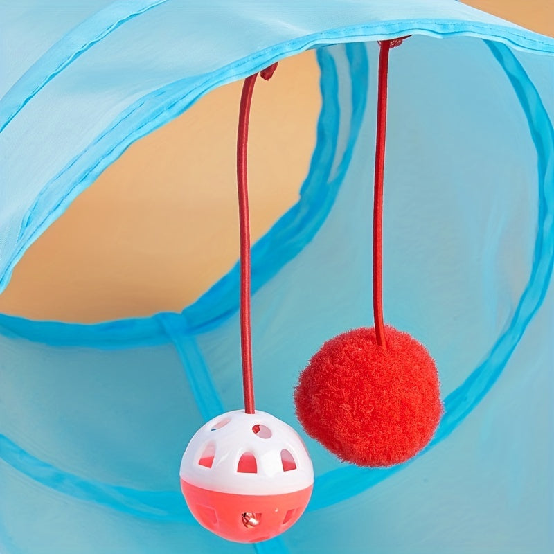 Collapsible Cat Tunnel with Bell Toy for Indoor Cats - Fun and Interactive Pet Play Tube