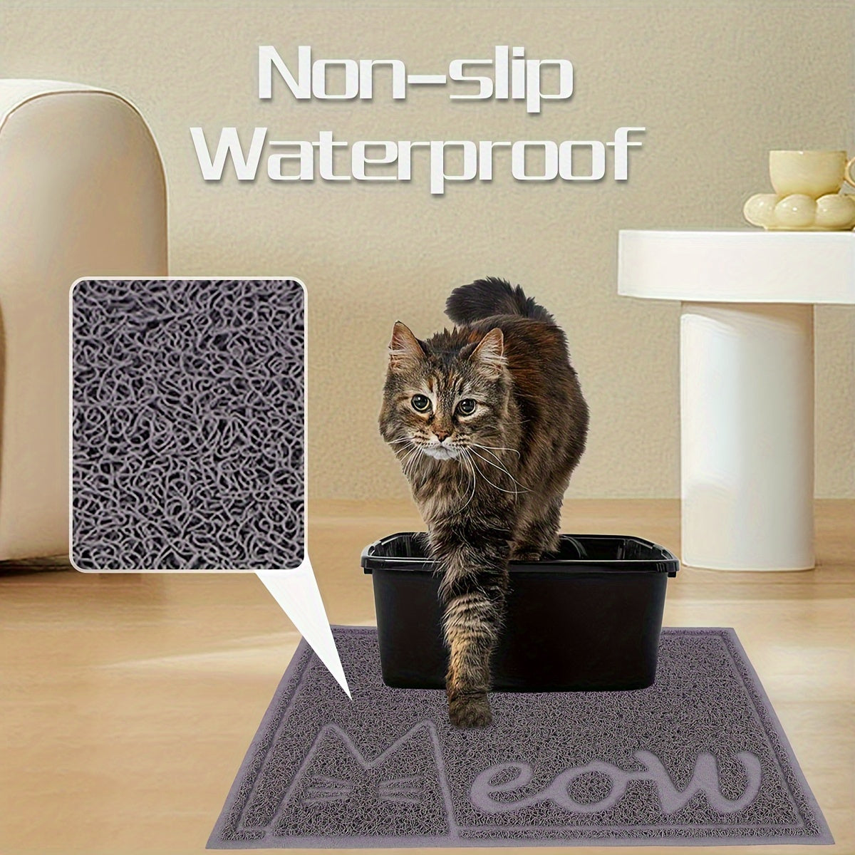 1pc Letter Print Cat Litter Mat - Waterproof, Urine Proof, Non-Slip Mat For Cat Litter & Cleaning