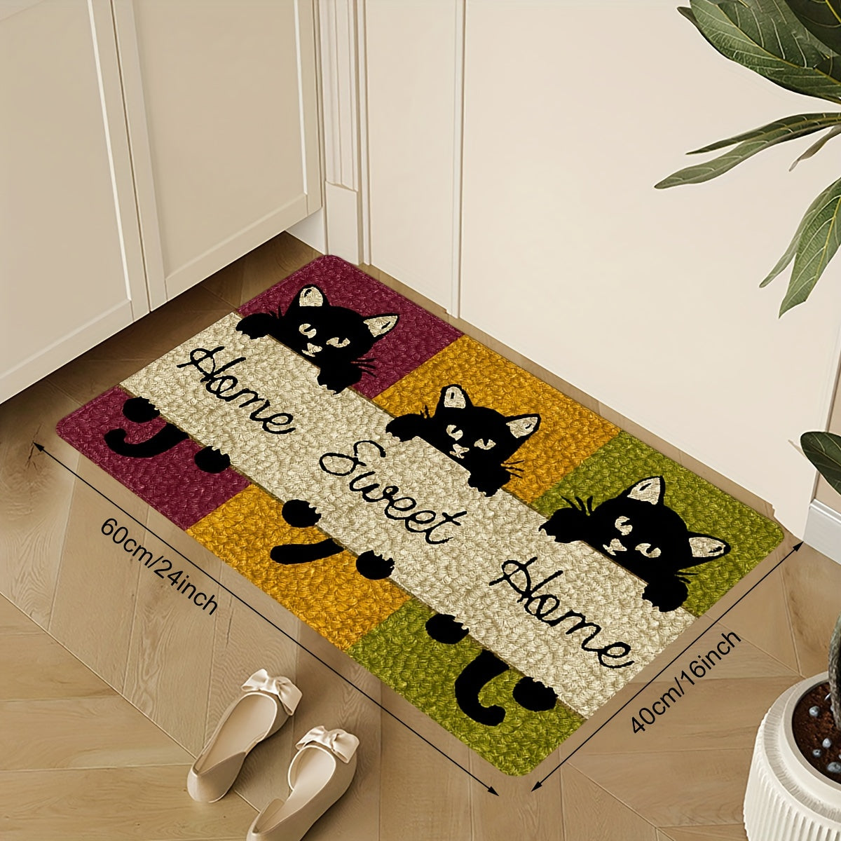 Charming Cat-Themed Door Mat 1pc - Non-Slip, Hand-Washable Rug - Perfect for Bedroom, Office, & Home Entryway Decor