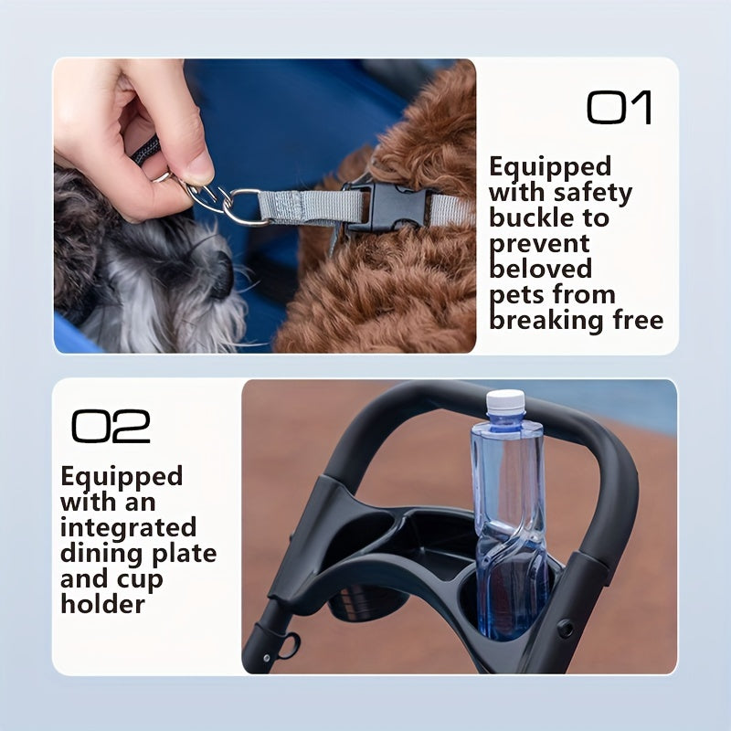 Breathable Mesh Pet Stroller with Sunroof - Durable Metal Frame, Foldable Design for Small to Large Dogs & Cats, Dog Stroller