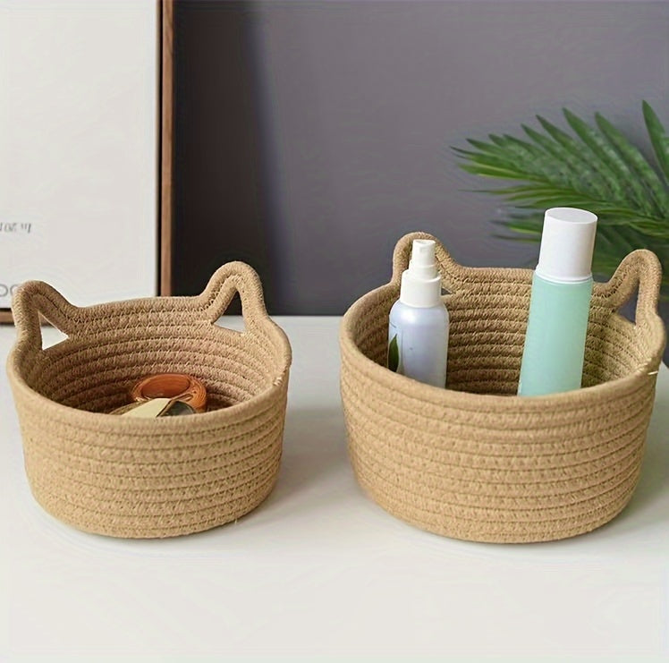 1pc Cute Cat Ear Storage Basket: Desktop Sundries Organizer for Office & Home Decor