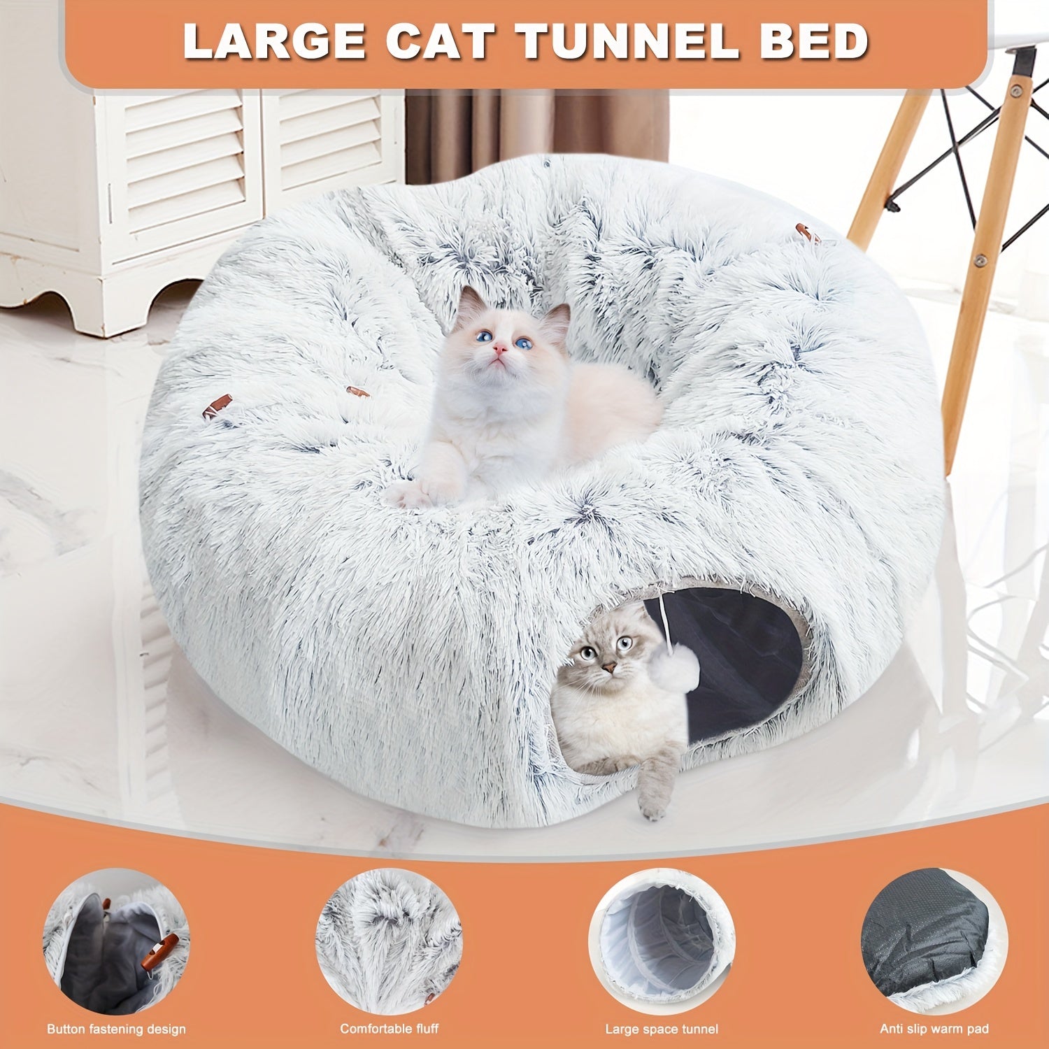 1pc FunTrip Cat Tunnel Bed Plush Hides Cat Channel Donut Circle Shape with Cat Cave for Indoor Cats And Rabbits