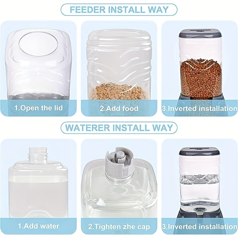 Pet Automatic Feeder Pet Water Dispenser Set, 3.8L Gravity Dog Feeder And Waterer Set, Self Feeding Station For Cats And Dogs Pet Supplies
