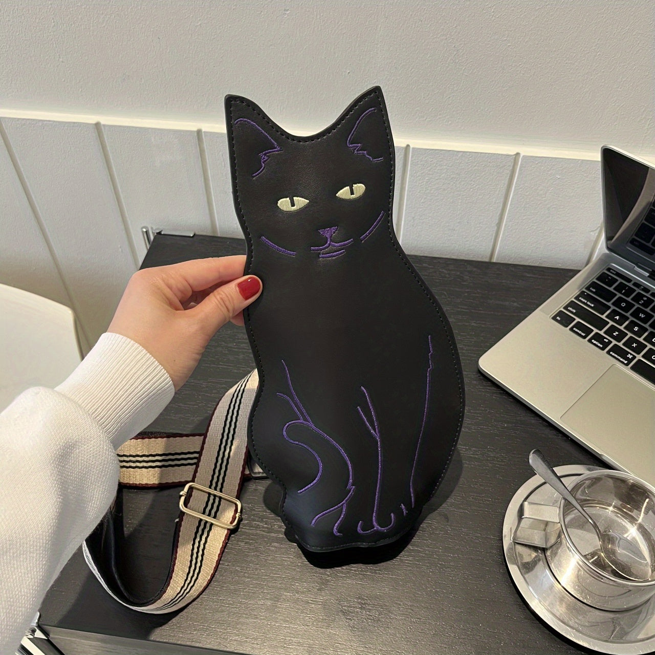 Balck Cat Shaped Crossbody Bag, Vintage Animal Sling Bag, Cute Cartoon Shoulder Bag