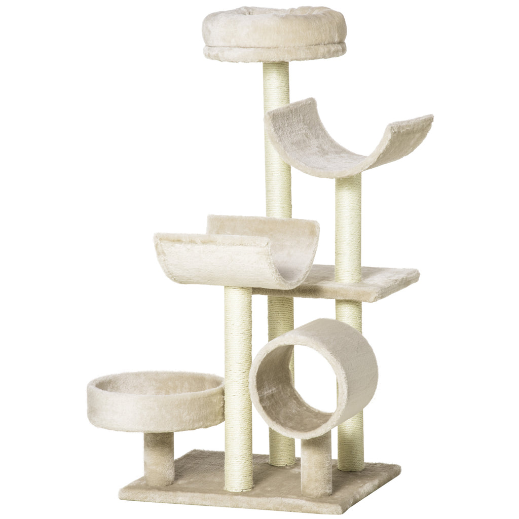 Cat Tree for Indoor Cats Kitten Pet Scratching Post Perch Activity Center Scratcher Climb Post Play House Arch with Tunnel 105cm Tall Beige