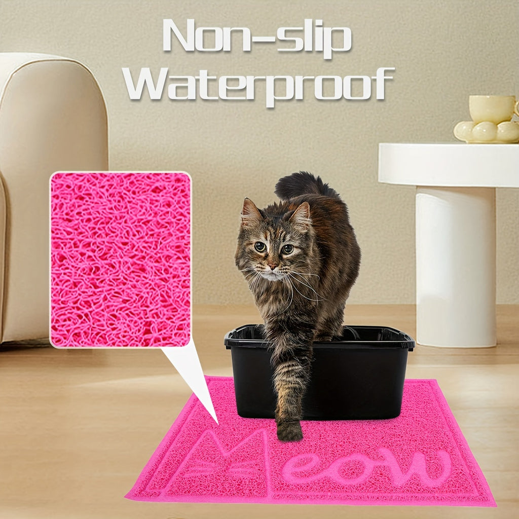 1pc Letter Print Cat Litter Mat - Waterproof, Urine Proof, Non-Slip Mat For Cat Litter & Cleaning