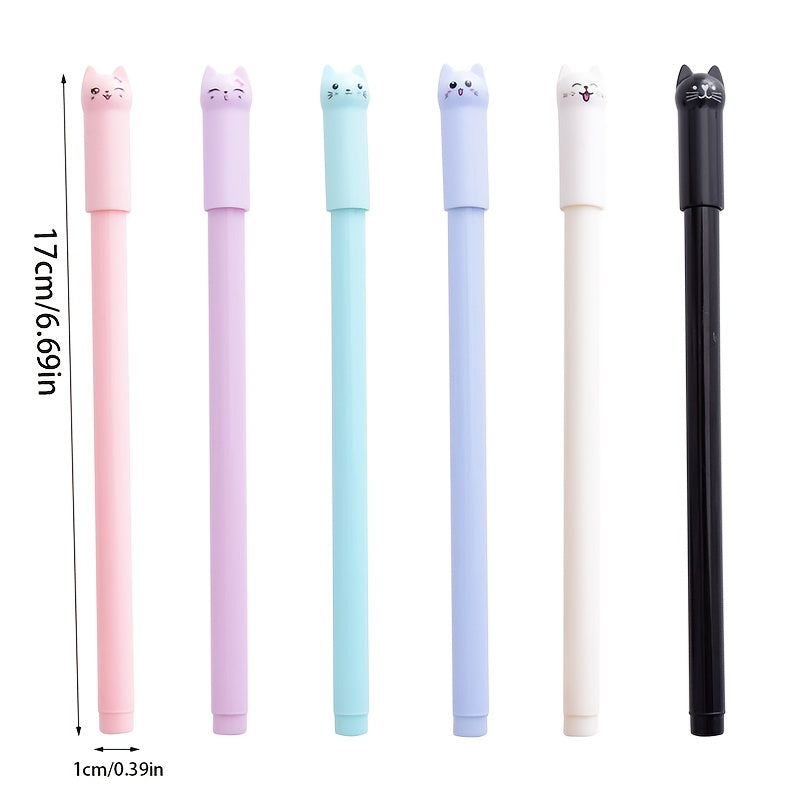 6pcs Whimsical Cartoon Meow Cat Gel Ink Rollerball Pens - Vibrant Black Water-Based Signature Pens for Students and Stationery Enthusiasts - Cute Wagging Tail Design and Smooth Writing Experience