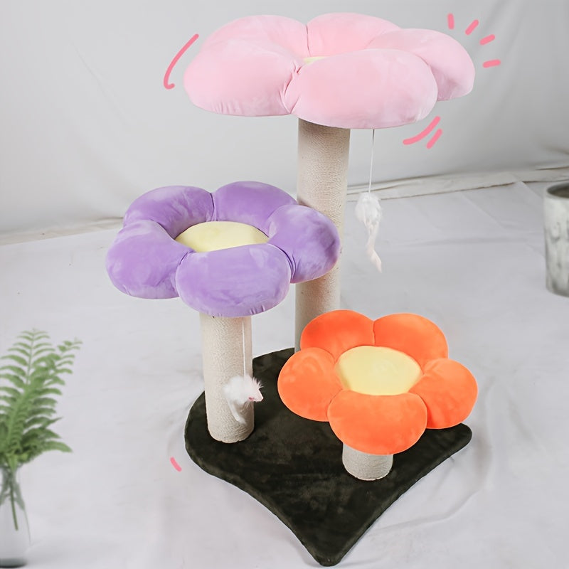 Whimsical Flower Blossom Cat Tower - Multi-Level Cat Scratching Post with Sisal Rope, Plush Perch, and Jumping Platform for Kittens and Cats - Sturdy, Space-Saving, and Easy to Assemble