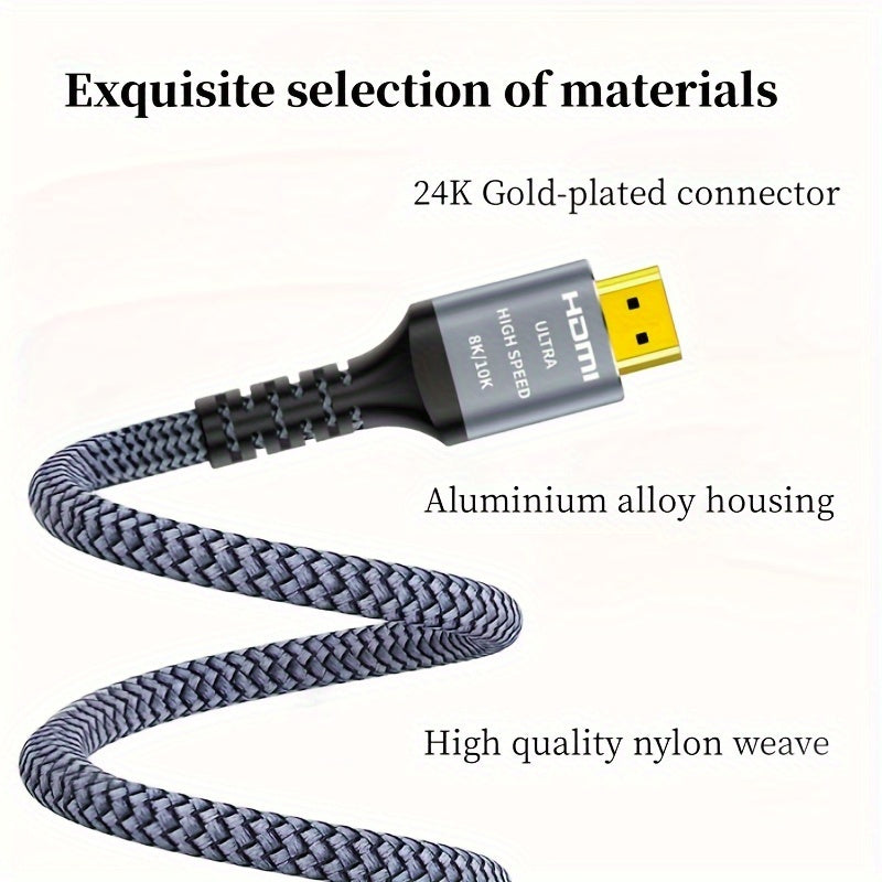 48Gbps 8K HDMI Cable 2.1 - High-Speed Hdmi Braided Cord for 4K@120Hz 8K@60Hz, DTS:X, HDR 10, HDCP 2.2 & 2.3 Compatible - Roku TV, PS5, PS4, HDTV, RTX 3080, RTX 3090, Blu-ray Ready with Cat 8 Ethernet Cable and Uncharged Power