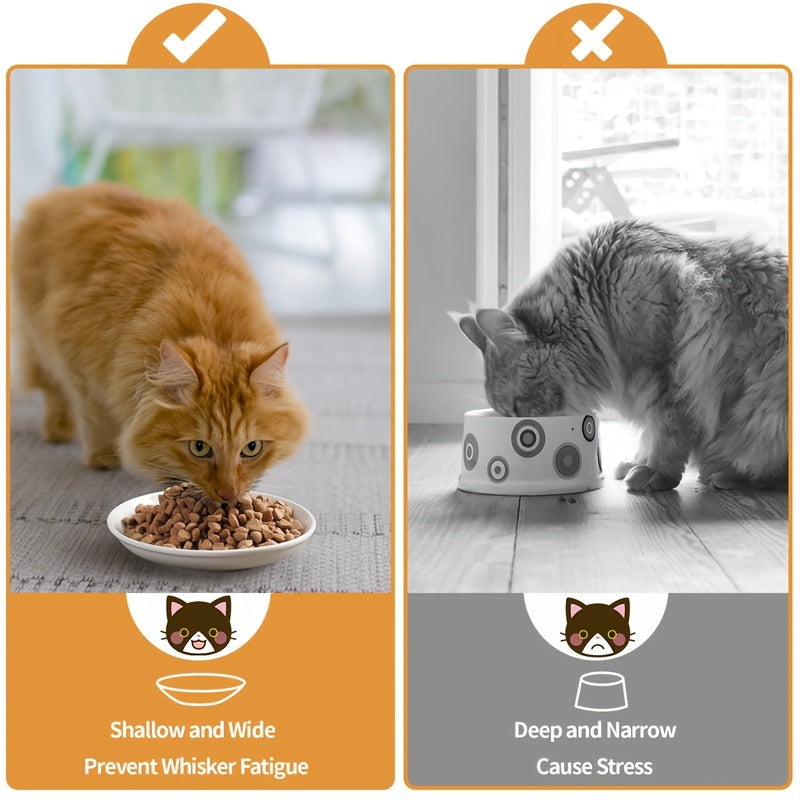 Premium 3-Piece Ceramic Cat Bowl Set - Ultra-Comfortable Wide Shallow Dishes for Whisker-Friendly Dining - Perfect Food and Water Bowls for Indoor Cats Gourmet Meals and Hydration