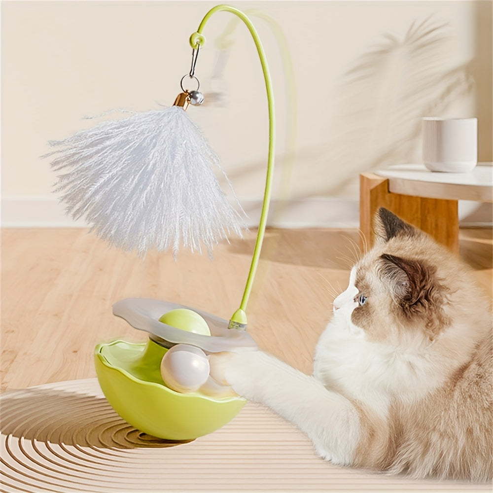 Fun Feline Playmate - Rotating Track Ball, Spring-Loaded Feather Teaser, Durable Plastic Construction, Non-Battery Operated, Self-Play Entertainment for Cats and Kittens, Promotes Exercise and Mental Stimulation