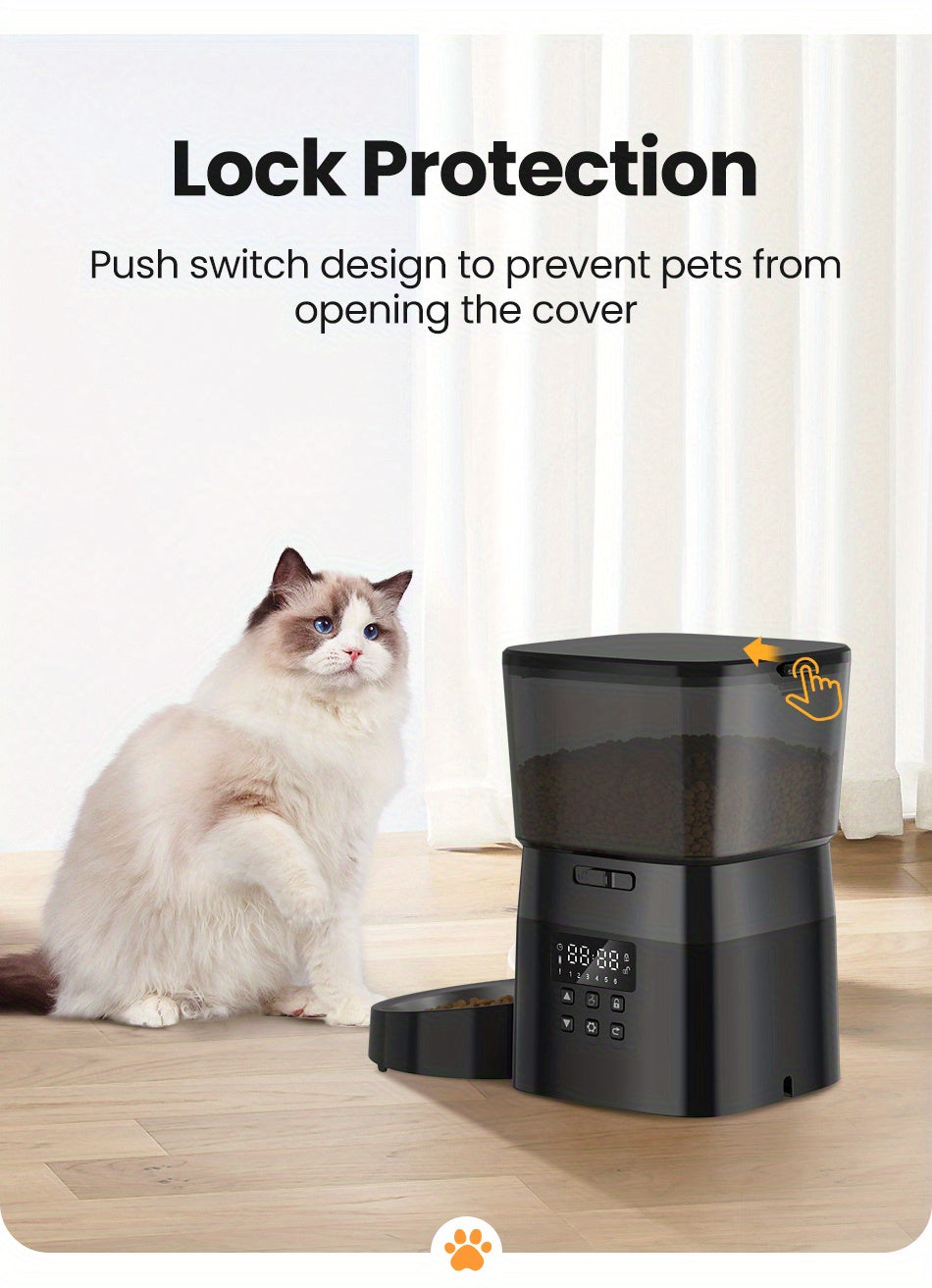 ROJECO Automatic Cat Food Dispenser, 2L Auto Cat Feeder, Timed Cat Feeder Program 1-6 Meals Control, Automatic Cat Feeder With Stainless Steel Bowl & Dual Power Supply, Automatic Pet Feeder For Cats & Dogs, No Adapter Include