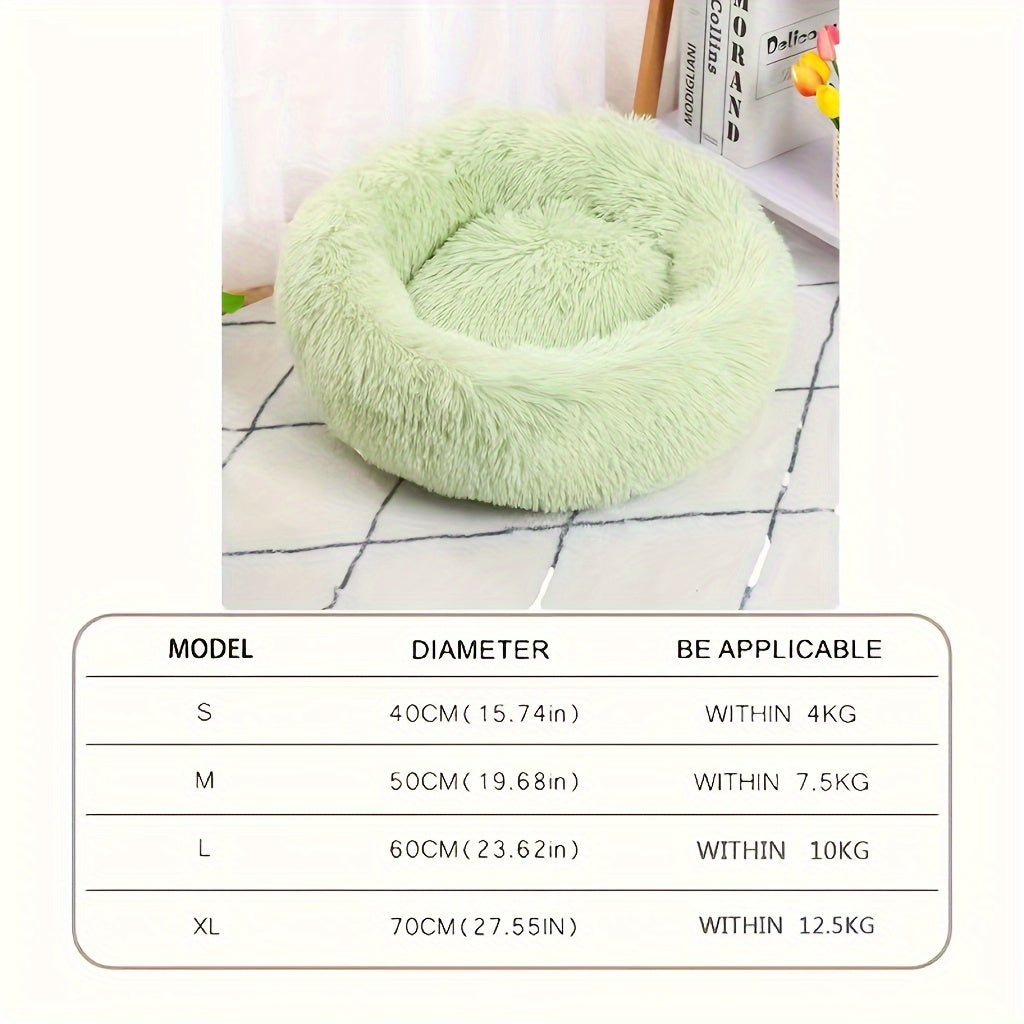 Ultra-Soft Winter Cat Bed - Cozy Round Nest for Deep Sleep - Premium Long Plush Cat Cushion - Calming Comfy Haven for Cats
