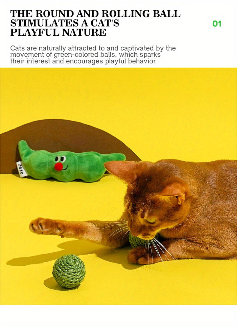 ZEZE Cat Hide-and-seek Toy Kitten Teasing Cat Stick Self Enjoyable Relieve Boredom Sisal Ball Cat Teeth Grinding Pea Toy Ball Supplies