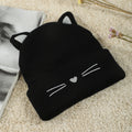 Cute Cat Beanie With Ears Trendy Solid Color Elastic Knit Hats Winter Warm Skull Cap Coldproof Beanies For Women