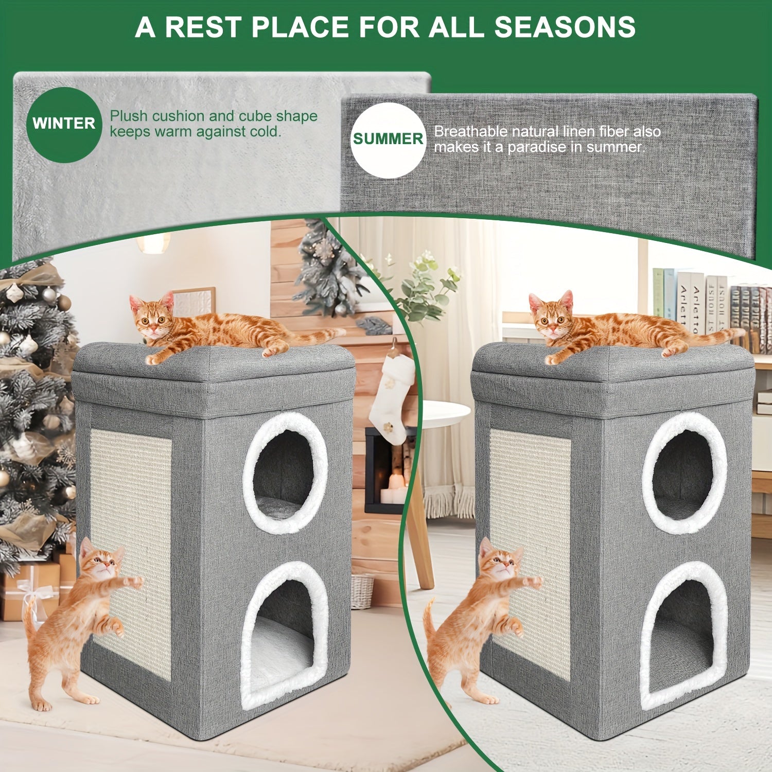 1pc FunTrip Cat House Cat Cave For Indoor Cats Three Layer Condo With Cushions Foldable Storage Cat Nest Cat Bed With Cat Scratching Board Cat Cube For Indoor Cats