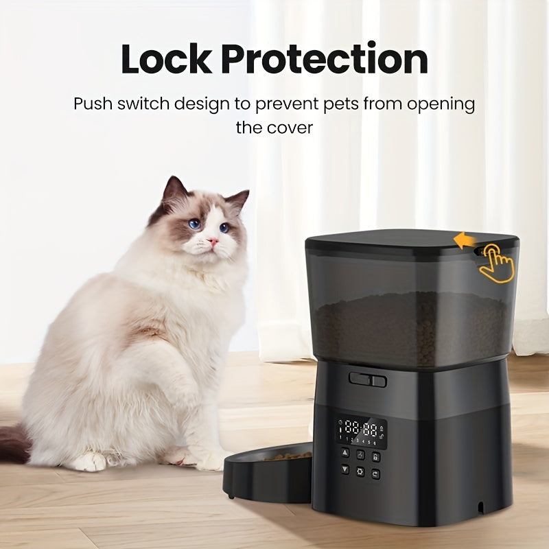 ROJECO Automatic Cat Food Dispenser, 2L Auto Cat Feeder, Timed Cat Feeder Program 1-6 Meals Control, Automatic Cat Feeder With Stainless Steel Bowl & Dual Power Supply, Automatic Pet Feeder For Cats & Dogs, No Adapter Include