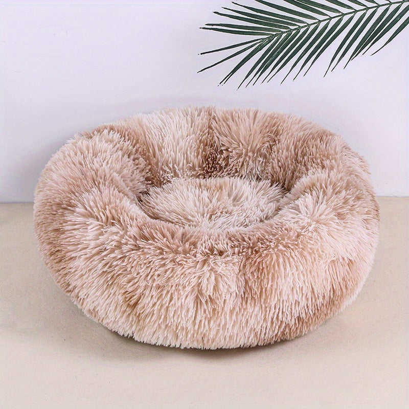 1pc Round Plush Gradient Color Calming Cat Bed, Machine Washable, Four Seasons Warm Comfortable Soft Nest, Suitable for Small and Medium Dogs and Cats, Pet Bed