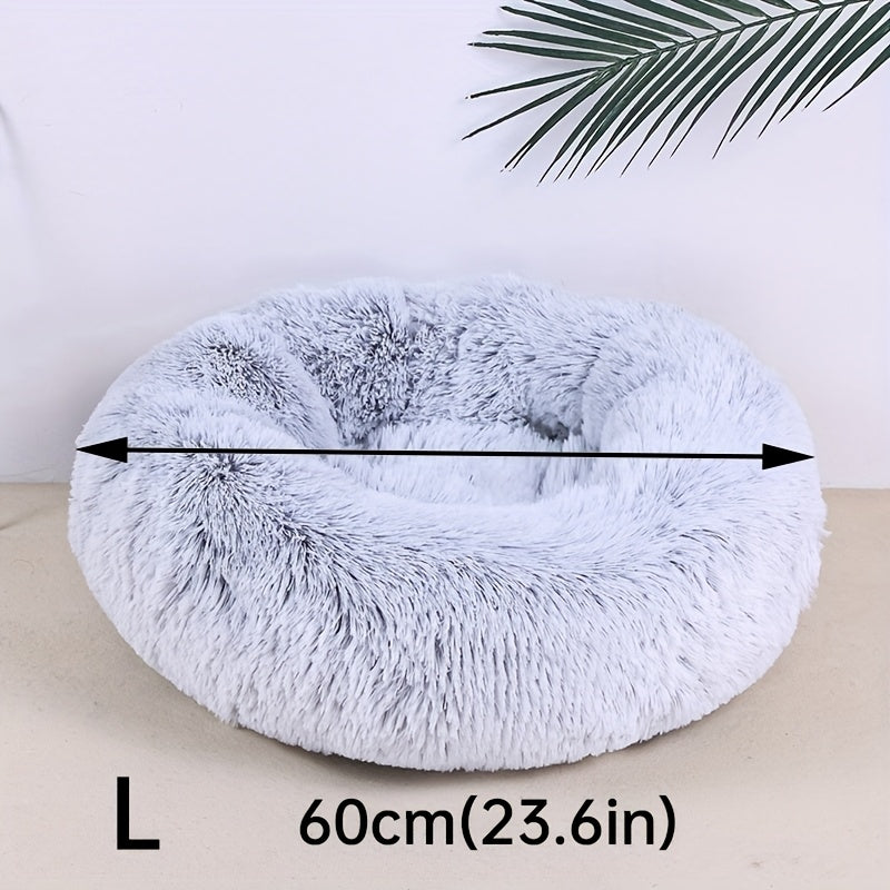 1pc Round Plush Gradient Color Calming Cat Bed, Machine Washable, Four Seasons Warm Comfortable Soft Nest, Suitable for Small and Medium Dogs and Cats, Pet Bed