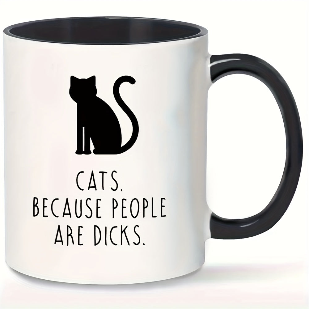 1pc, Whimsical Black Cat Ceramic Coffee Mug - 11oz, Poly-Coated, Reusable, Animal Print, Multipurpose Drinkware for Kitten Lovers - Perfect Birthday, Holiday, Thanksgiving, Christmas Gift
