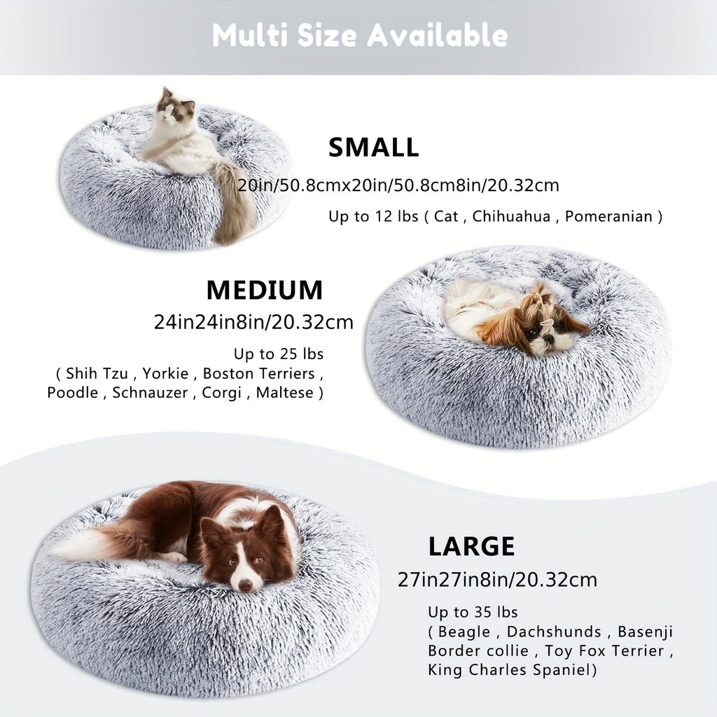 [Soft Donut Cat Bed Nest] Soft Warm Donut Cat Bed Nest, Calming Donut Cuddler Cat Bed, Comfortable And Washable Cat Cushion Nest With Non-slip Bottom Indoor Cats Christmas Gift