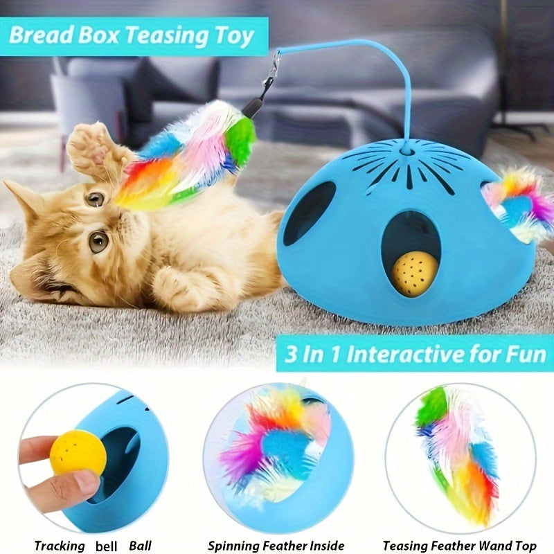 Cat Toys 3-in-1 Automatic Kitten Toys, 2 Speed Modes Electronic Cat Toys, Interactive Cat Toys For Indoor Cats With Feather And Bell Ball, Cat Toys Cat Hunting Toy For Pet Fun Exercise