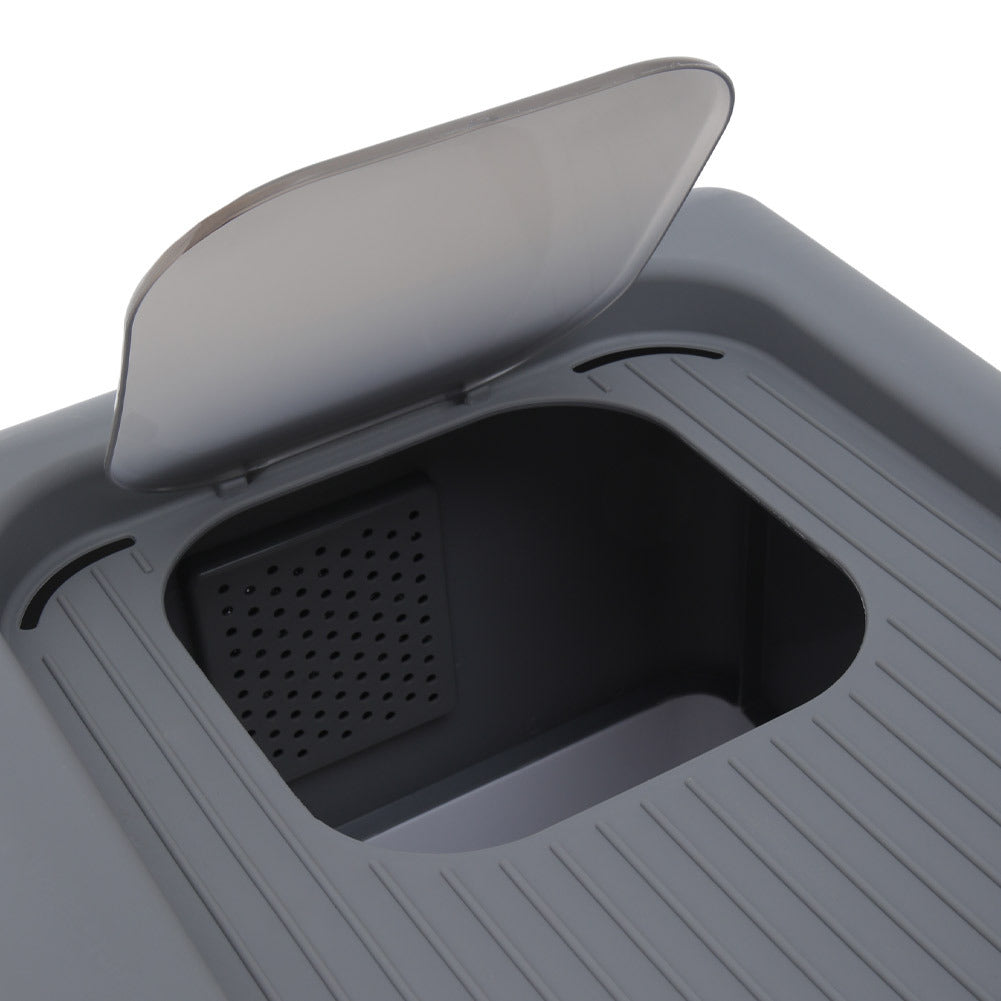 Durable Cat Litter Tray Box, Foldable Top Entry Large Cats Toilet with Lid - Hooded Kitten Litter Tray Easy Cleaning Drawer Design with Scoop | Grey, Anti-odor