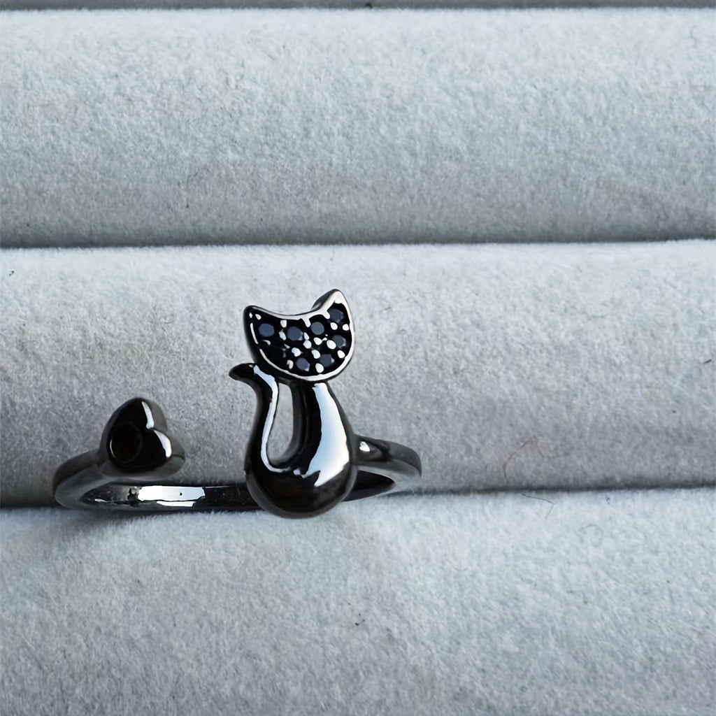 Cute Cat Kitten Open Ring Plated Jewelry For Women Girls Teen