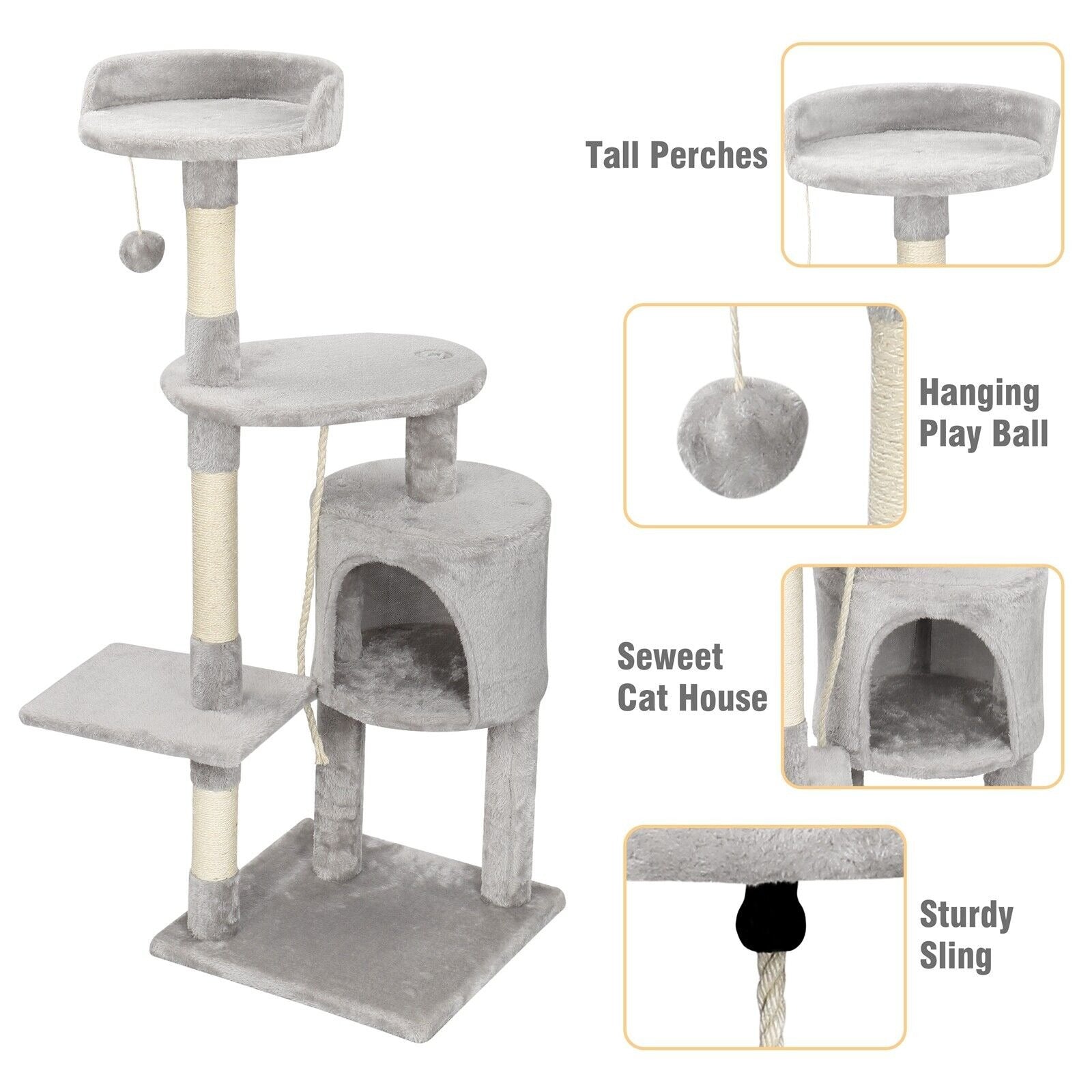 Large 4-story cat climbing frame cat scratching post kitten activity center UK
