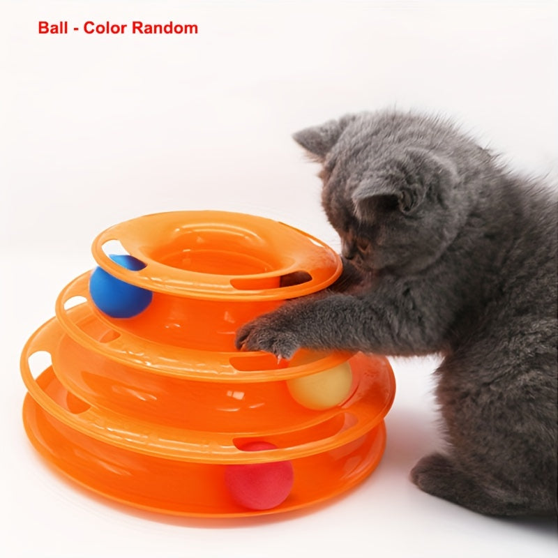 Cat Three Layer Turntable Toy Educational Play Track Tower Cat Teaser Toy Dish For Indoor Cats - Interactive Cat Ball Toy For Indoor Cats With Three Colorful Balls Exerciser Game & Funny Puzzle Kitty Toys