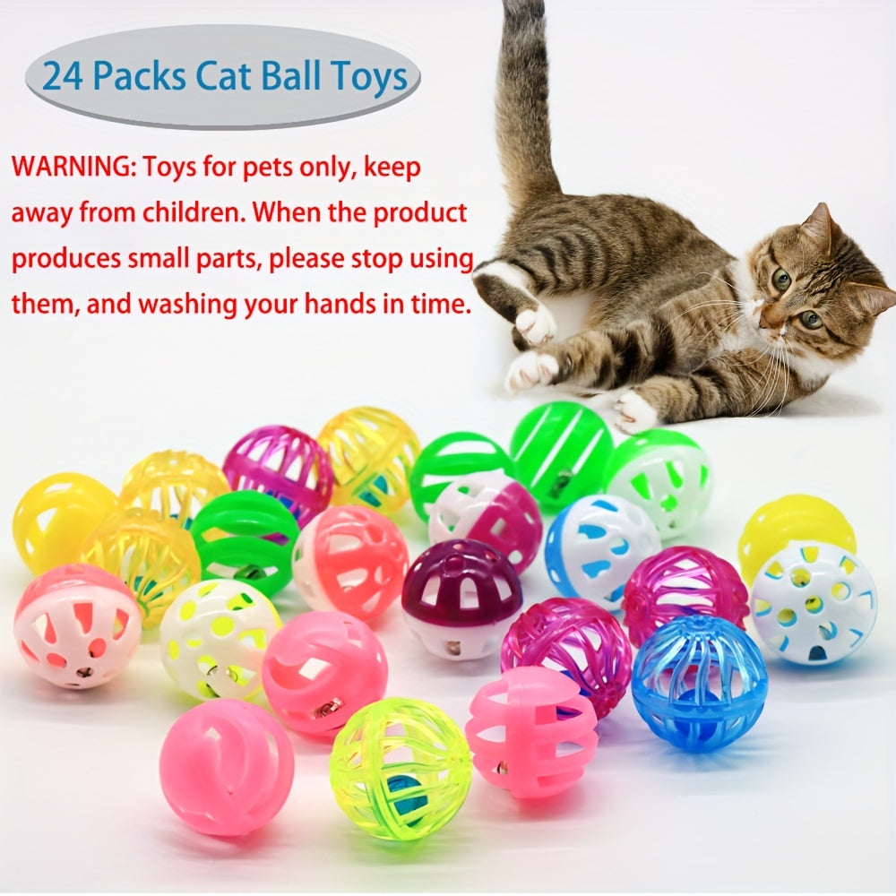 24pcs/pack Random Color Cat Toy Set, Including Bell Ball, Suitable For Both Indoor And Outdoor Activities