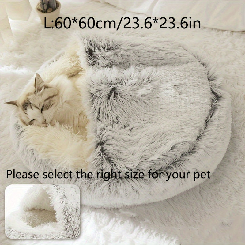 Luxurious Plush Hooded Donut Pet Bed for Cats & Small Dogs - Cozy, Warm, Non-Slip Bottom, Easy to Clean, Perfect for Winter Comfort
