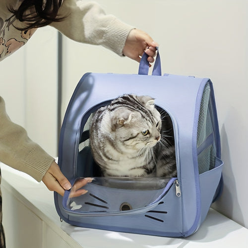 1pc Large Transparent Cat Backpack, Breathable Portable Pet Carrier With Ventilation Holes, Durable Travel Bag For Cats And Dogs, Comfortable Shoulder Straps, Pet Supplies