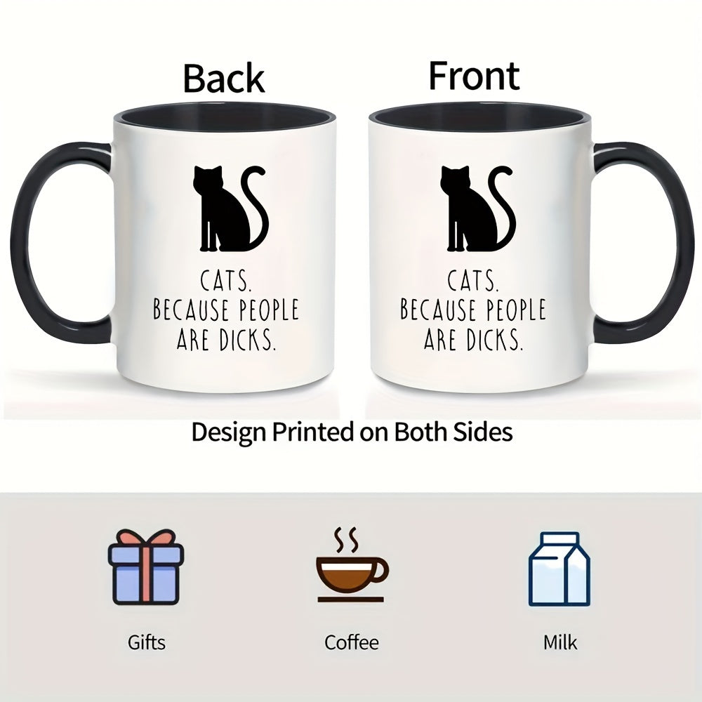 1pc, Whimsical Black Cat Ceramic Coffee Mug - 11oz, Poly-Coated, Reusable, Animal Print, Multipurpose Drinkware for Kitten Lovers - Perfect Birthday, Holiday, Thanksgiving, Christmas Gift