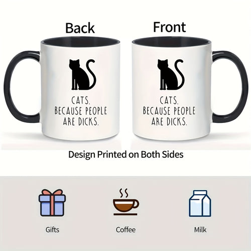 1pc, Whimsical Black Cat Ceramic Coffee Mug - 11oz, Poly-Coated, Reusable, Animal Print, Multipurpose Drinkware for Kitten Lovers - Perfect Birthday, Holiday, Thanksgiving, Christmas Gift