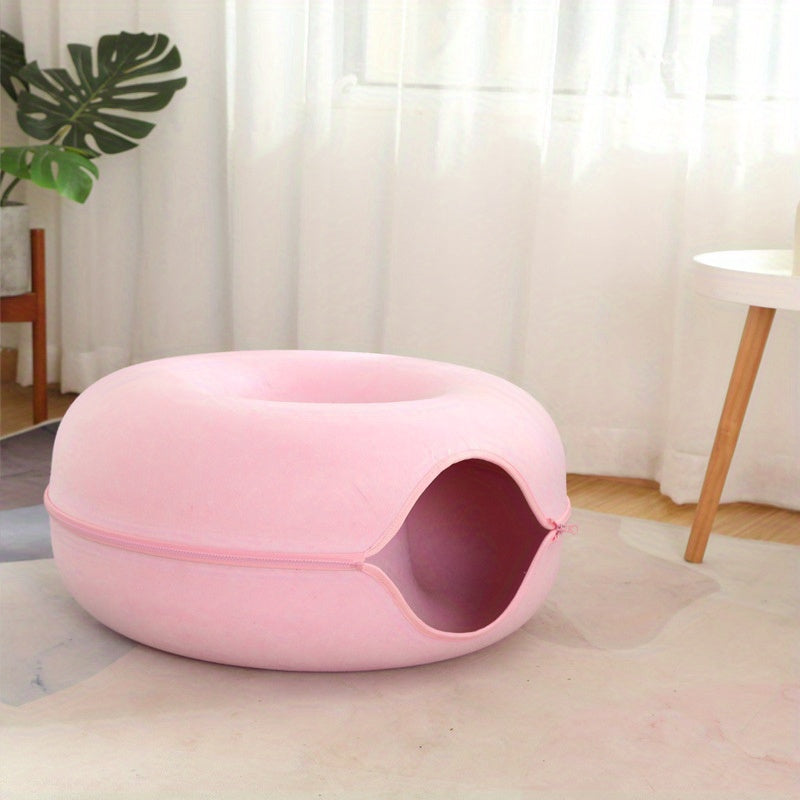 Cat Cave for Multiple Cats & Large Cats, Cat Caves for Indoor Cats, Cat Tunnel Bed, Scratch Detachable & Washable Large Donut Cat Bed