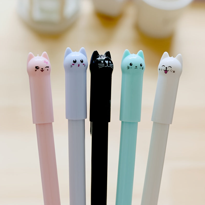 6pcs Whimsical Cartoon Meow Cat Gel Ink Rollerball Pens - Vibrant Black Water-Based Signature Pens for Students and Stationery Enthusiasts - Cute Wagging Tail Design and Smooth Writing Experience