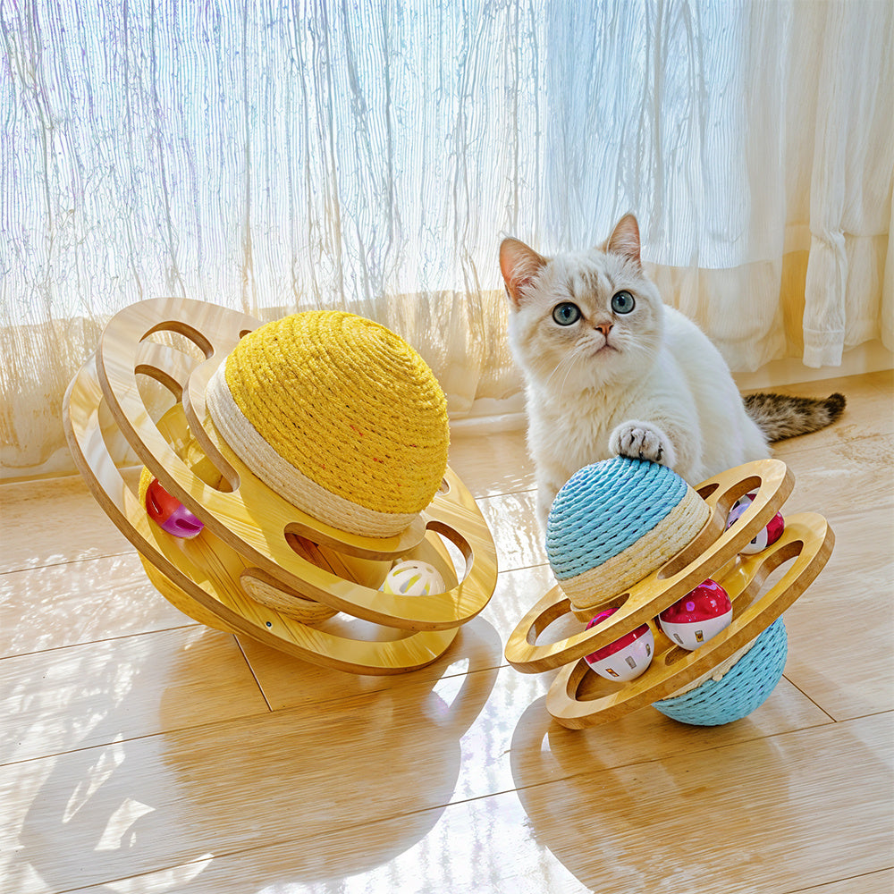 Cat Scratching Ball Toy Kitten Interactive Toy with Ball Track, Sisal Protecting Furniture Stylish Look Double Sides Use Pet Teasing Gadget Ball for Indoor Home