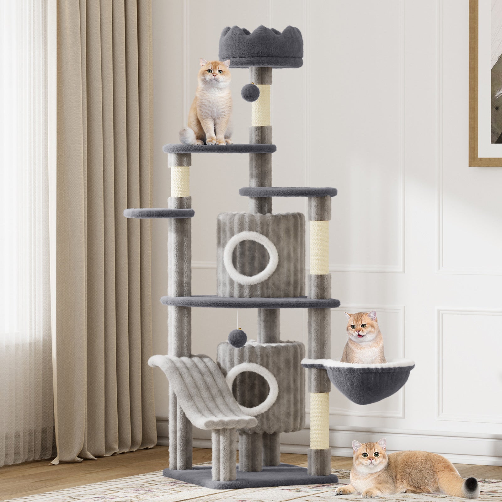 Dogat Extra - Large Cat Activity Tree Tower - 162cm Cat Condo with Hammock - Ideal for Both Adult Cats and Kittens! A Must - Have for Feline Fun and Comfort.