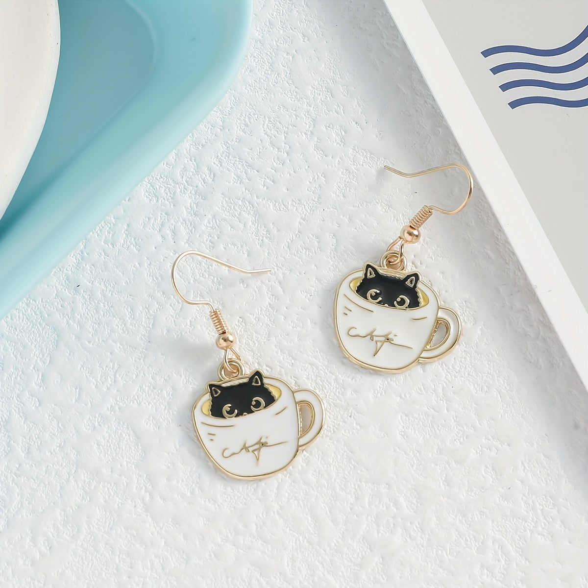 1 Pair Of Cute Drop Earrings Lovely Cup & Kitten Design Match Daily Outfits Party Accessories Casual Dating Decor For Female