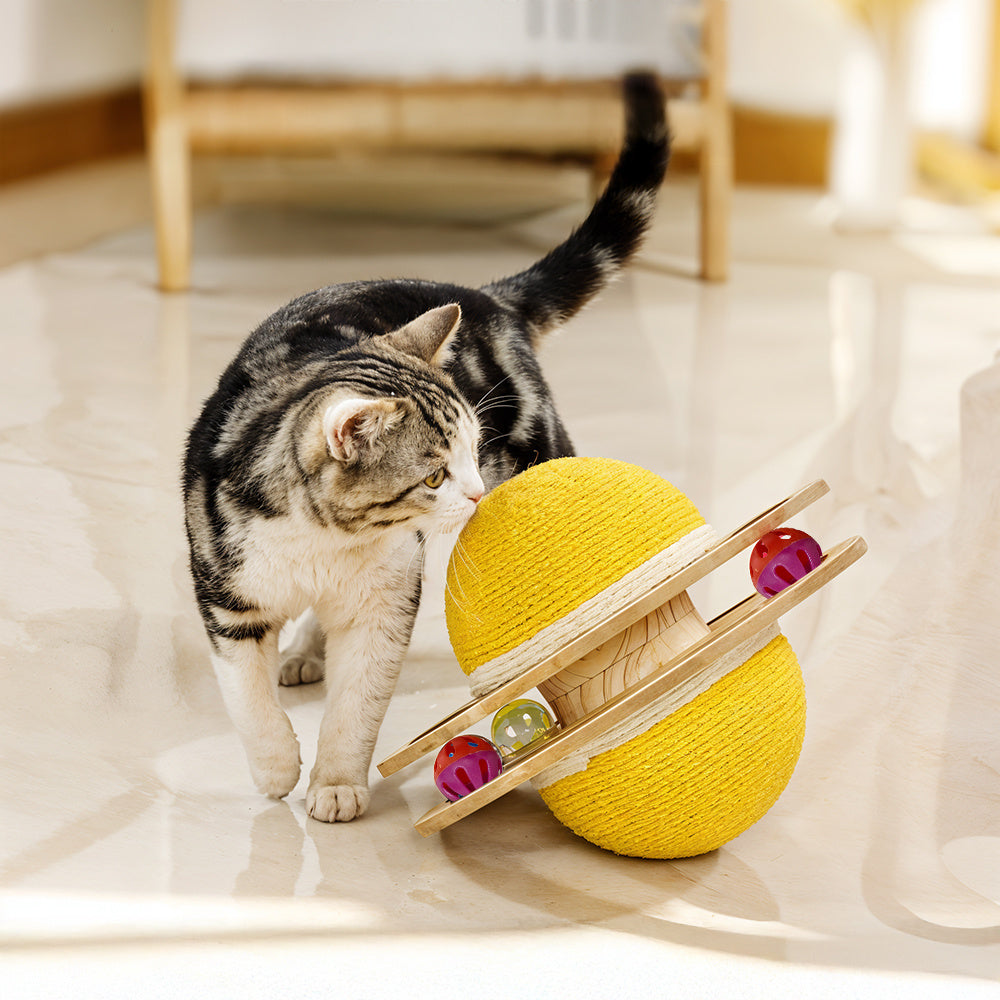 Cat Scratching Ball Toy Kitten Interactive Toy with Ball Track, Sisal Protecting Furniture Stylish Look Double Sides Use Pet Teasing Gadget Ball for Indoor Home