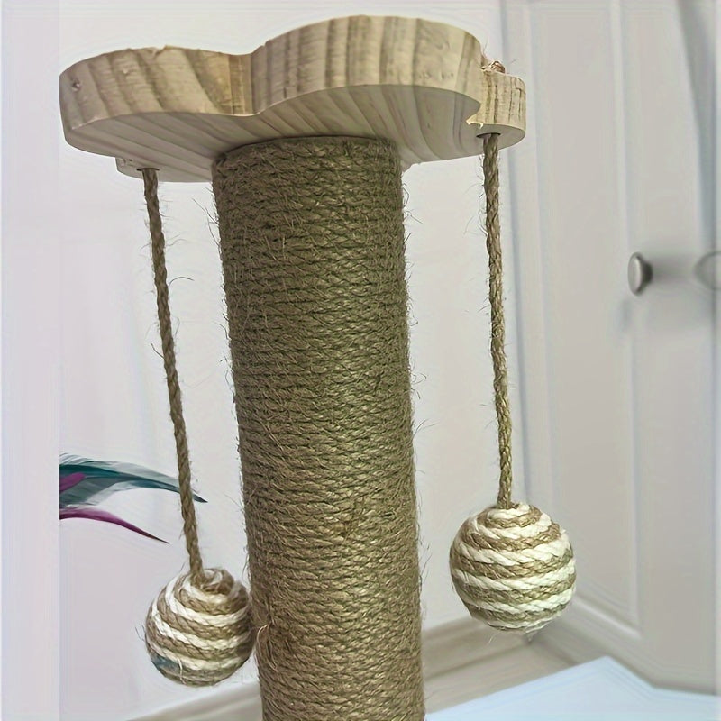 1pc Premium Solid Wood Cat Scratching Post Turntable - Interactive Teaser Stick & Scratch-resistant Board - Durable Sisal Climbing Stand for Playful Felines