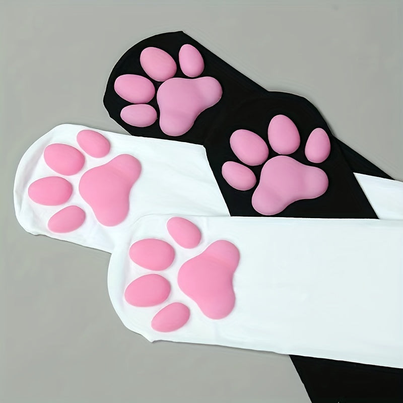 1 Pair of 3D Cat Paw Socks, Cute Lolita Style Anime Cosplay Over-the-Knee Socks with Silicone Pads