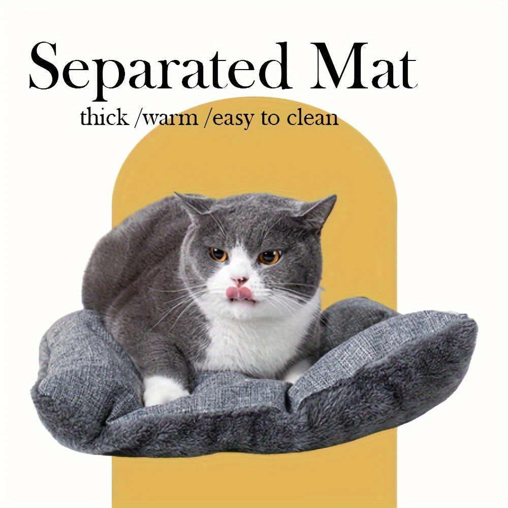 Foldable Plush Cat Cave - Classic Semi-Enclosed Nest with Soft Cushion Pad for Warmth, Comfort, and Privacy
