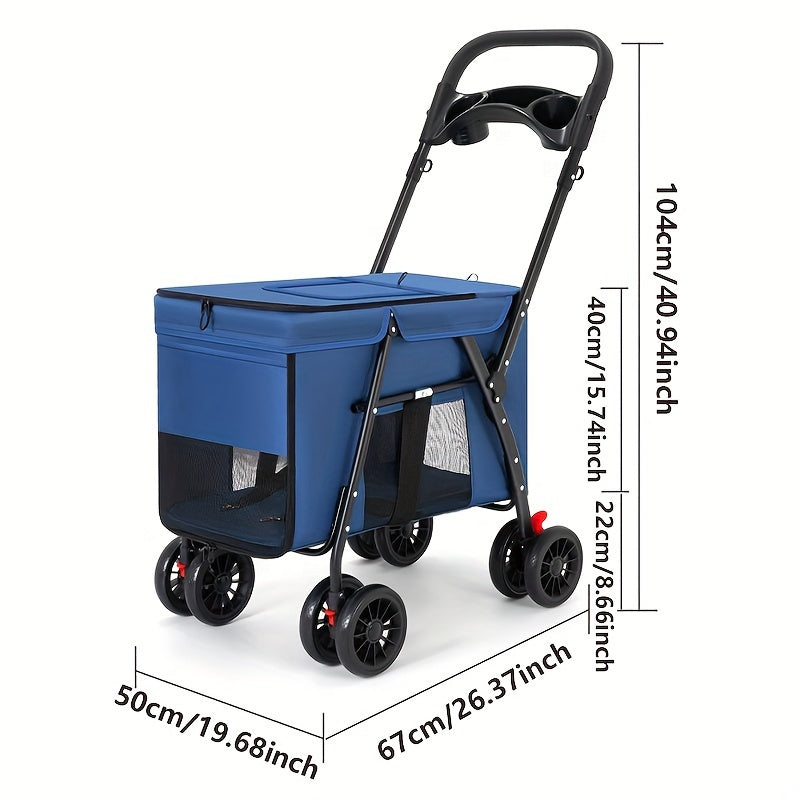 Breathable Mesh Pet Stroller with Sunroof - Durable Metal Frame, Foldable Design for Small to Large Dogs & Cats, Dog Stroller