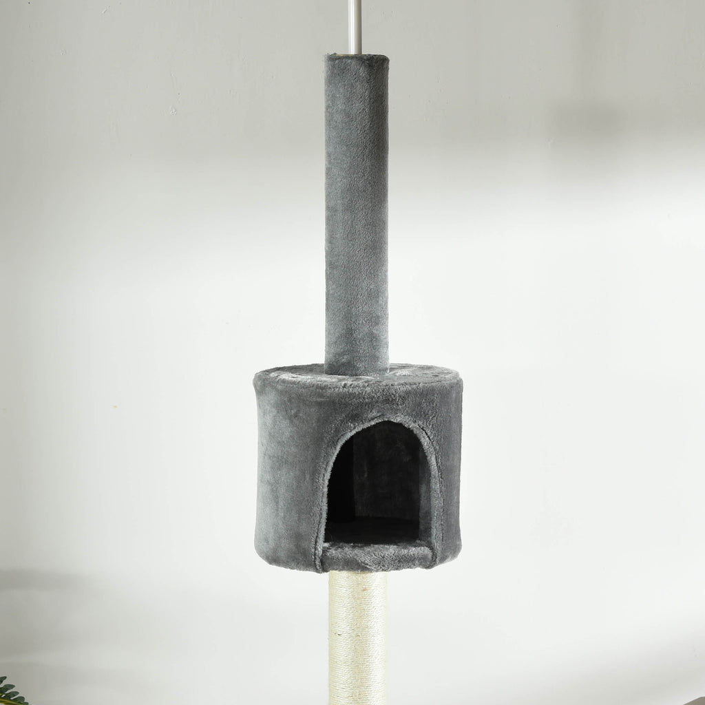 Floor to Ceiling Cat Tree for Indoor Cats, Kitten Tower, Condo, Multi-Layer Activity Center, Indoor Pet Play House with Solid Scratching Post Hanging Balls, Light Grey