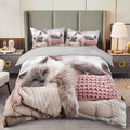 3-Piece Cat Print Bedding Set - 1 Duvet Cover & 2 Pillowcases, Breathable Polyester, Machine Washable, All-Season Comfort