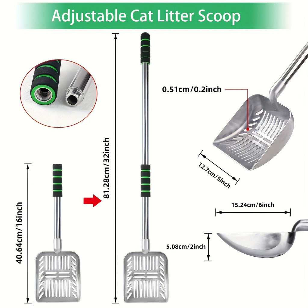 1pc Premium Adjustable Cat Litter Scoop - Ergonomic Long Handle & Rust-Proof Stainless Steel Shovel, Effortlessly Detachable for Easy Waste Cleaning - Durable, User-Friendly Design