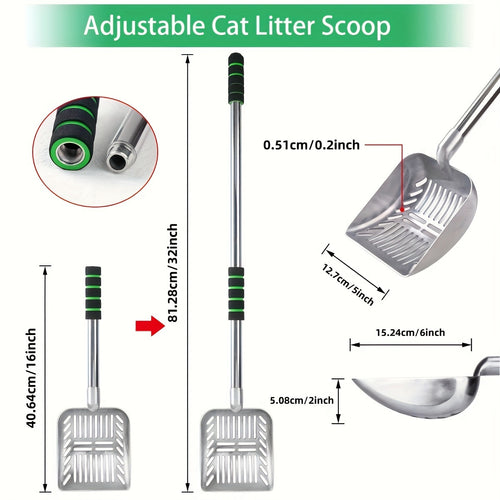 1pc Premium Adjustable Cat Litter Scoop - Ergonomic Long Handle & Rust-Proof Stainless Steel Shovel, Effortlessly Detachable for Easy Waste Cleaning - Durable, User-Friendly Design